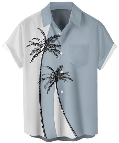 HOTMen's Short Sleeve Button Up Hawaiian Shirt 1950s Vintage Bowling Shirts