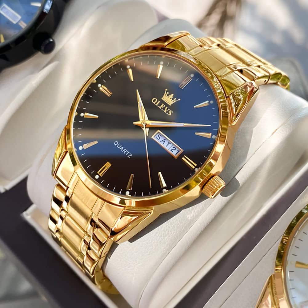 HOTOLEVS Mens Gold Watches Waterproof Stainless Steel Lightweight Watch with Date Classic Luxury Dress Watch for Men Gold White Blue Green Dial