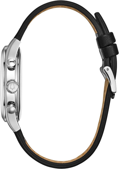 HOTBulova Men's Classic Stainless Steel 6-Hand Chronograph Quartz Leather Strap Watch with Grey Dial, Gold Accents, Arabic Markers, 41mm