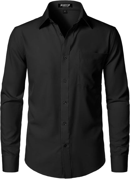 HOTJEMITOP Men Stretch Business Casual Dress Shirts | Regular Fit, Formal, Long Sleeve, Button Down, Tuxedo, Wedding, Prom, with Pocket