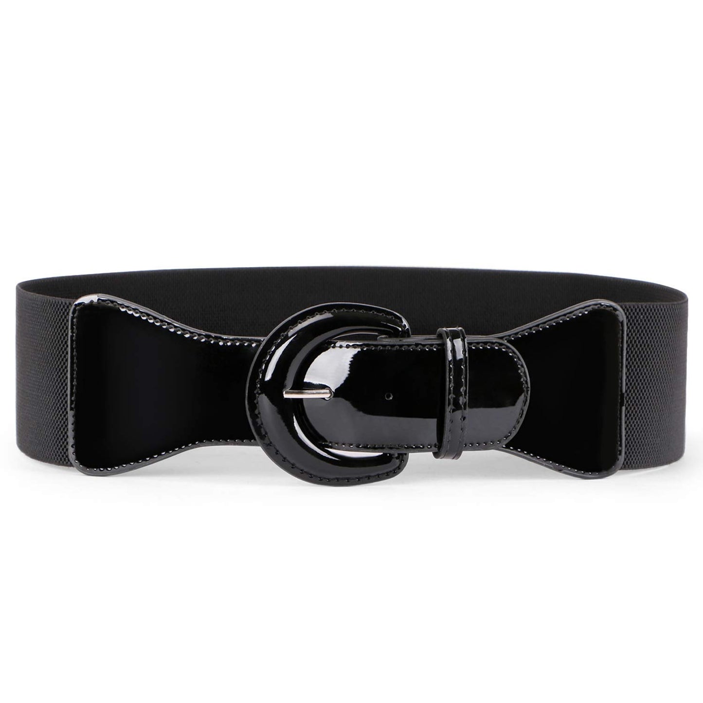 HOTJASGOOD Women Wide Stretch Belt,Vintage Chunky Buckle Elastic Waist Belts Patent Leather Belt 50s Belt for Dress