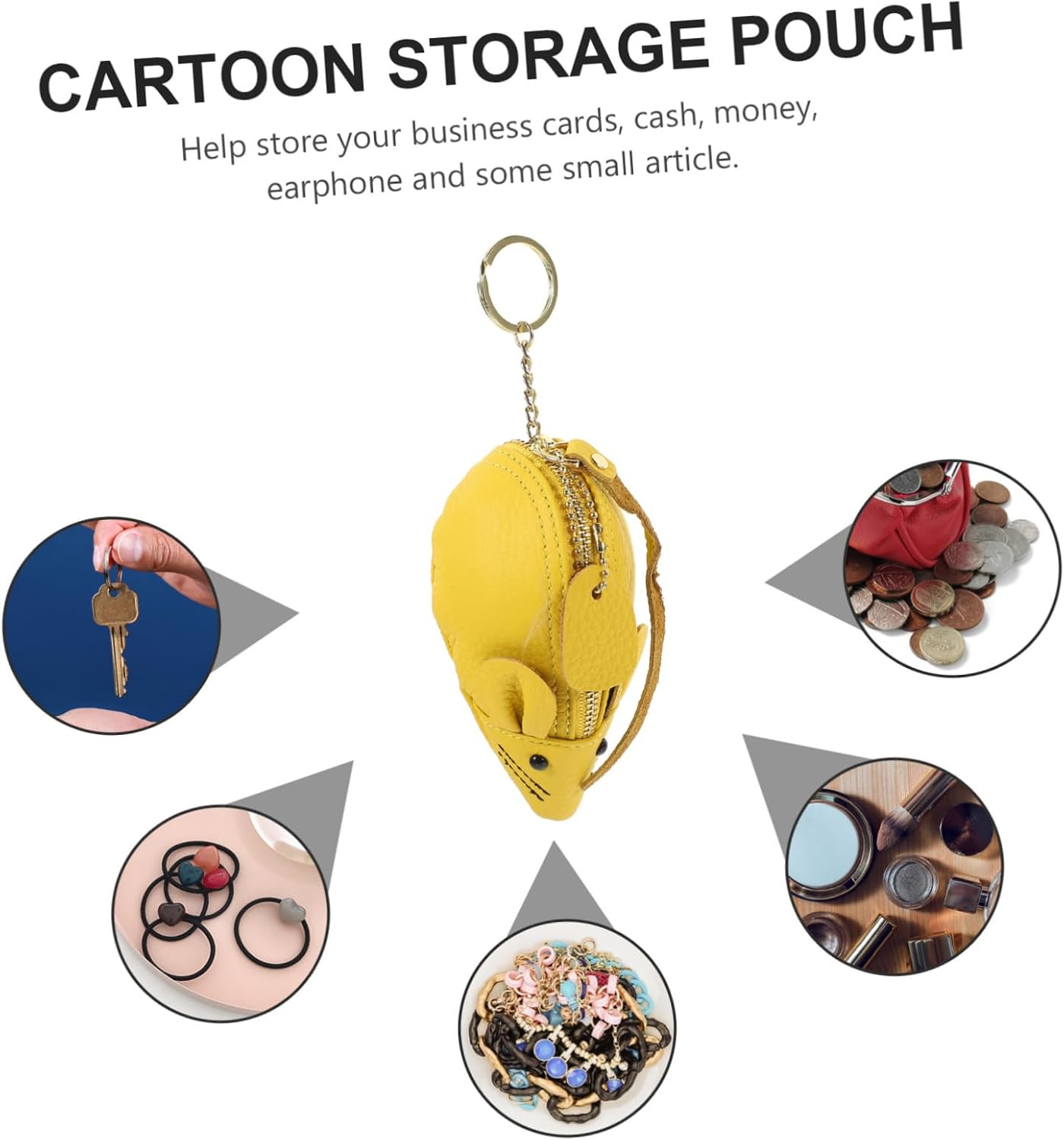 HOTVANZACK Adorable Cartoon Coin Storage Pouch Soft Pu Change Bag for Coins Bills and Essentials for Beach Party Shopping and More Lemon Yellow Design