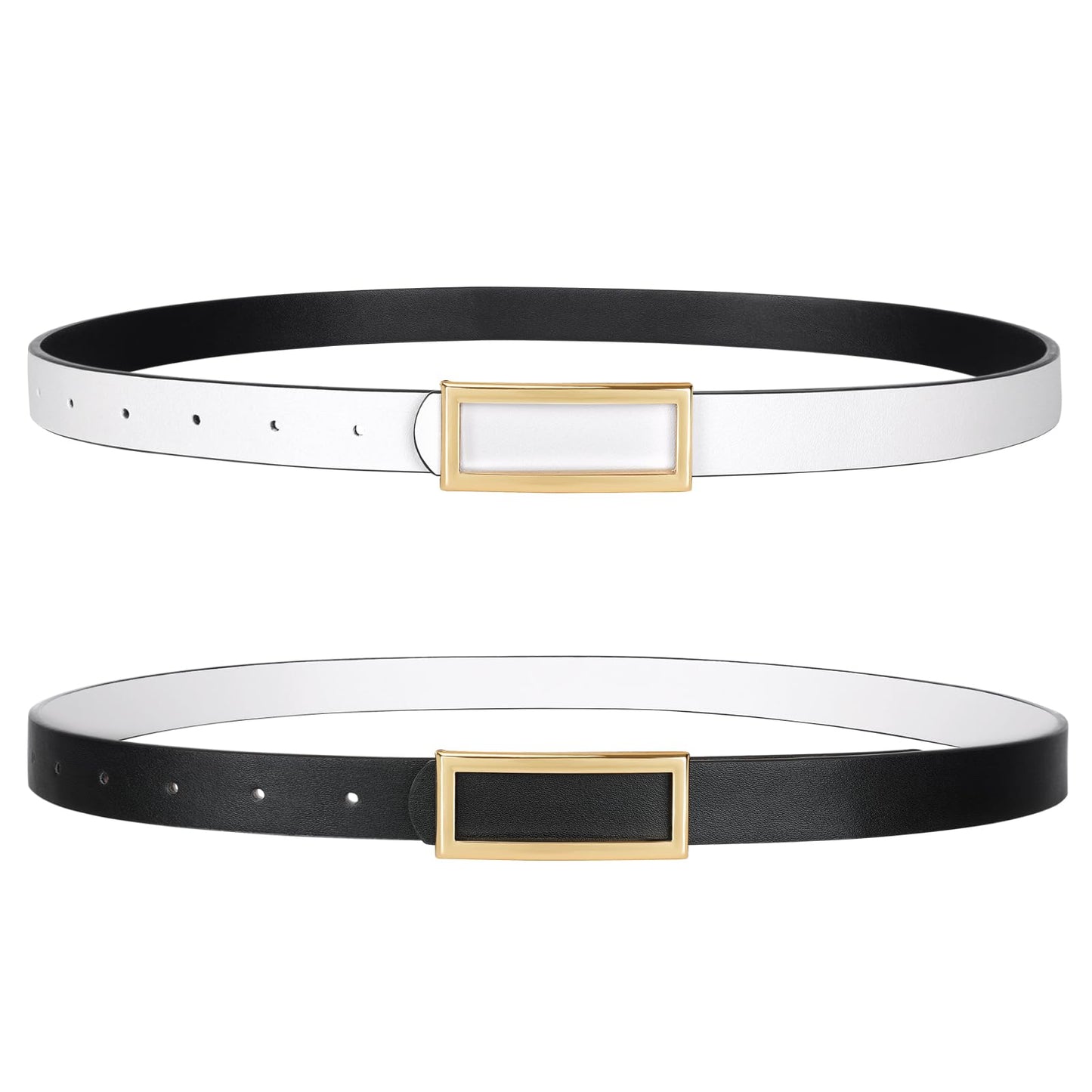 HOTSANSTHS Skinny Reversible Belts for Women, Two-in-one Women Thin Belt for Dresses Jeans Pants with Gold Buckle