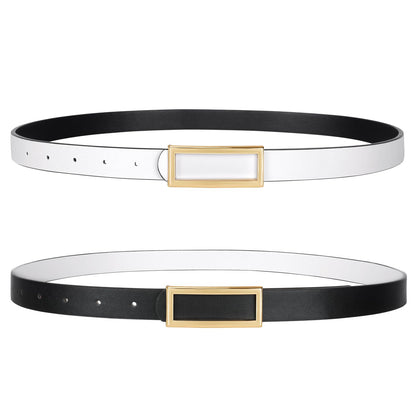 HOTSANSTHS Skinny Reversible Belts for Women, Two-in-one Women Thin Belt for Dresses Jeans Pants with Gold Buckle