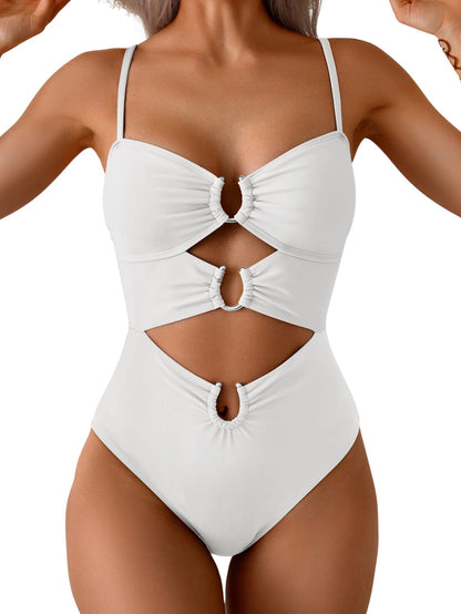 HOTEomenie Womens Cutout One Piece Swimsuit Sexy Bathing Suit | Ring Linked, Adjustable Spaghetti Straps, Bra Support, Soft Removable Cups, Monokini for Beach Vacation, Pool Side