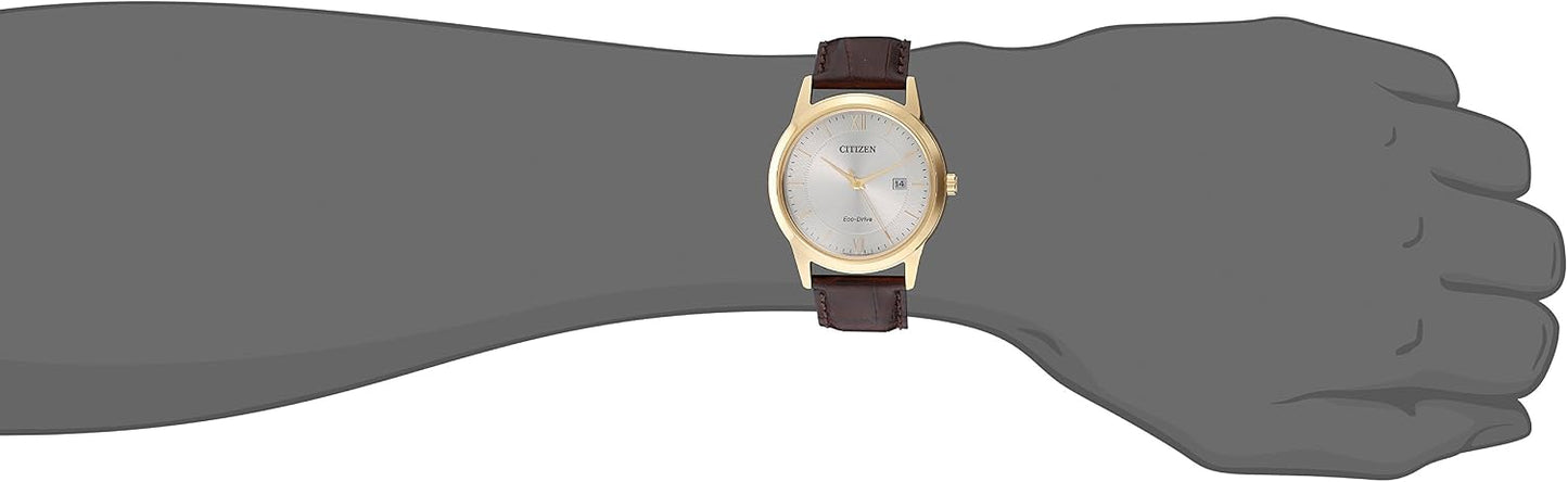 HOTCitizen Men's Classic Eco-Drive Leather Strap Watch, 3-Hand Date