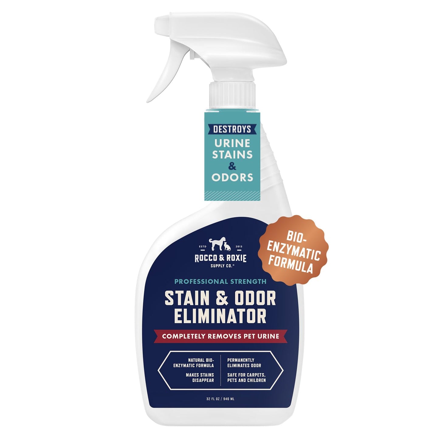 HOTRocco & Roxie Extreme Stain & Odor Eliminator for Strong Odor, Pet Urine Enzyme Cleaner Destroyer, Stain Remover, Dog Poop and Cat Pee, Enzymatic Carpet Cleaner Spray for Home, Puppy Potty Training