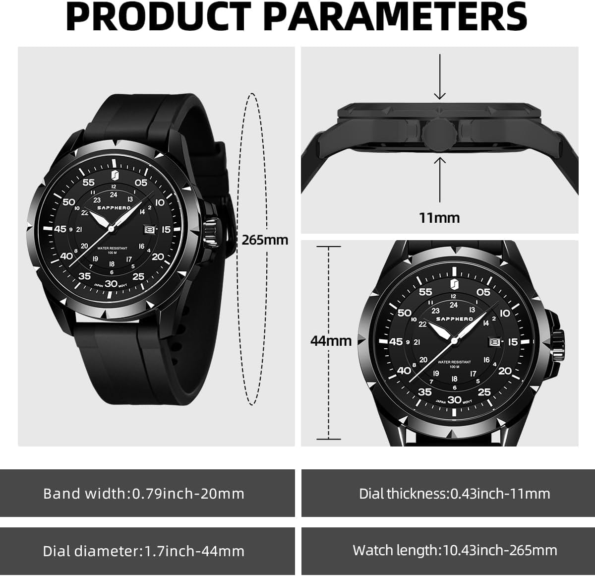 HOTSAPPHERO Mens Watch 50M Waterproof Luminous Quartz Analog Watches with Date Display Casual Stylish Work Business Classic Silicone Strap Men's Wrist Watches Elegant Gifts for Men