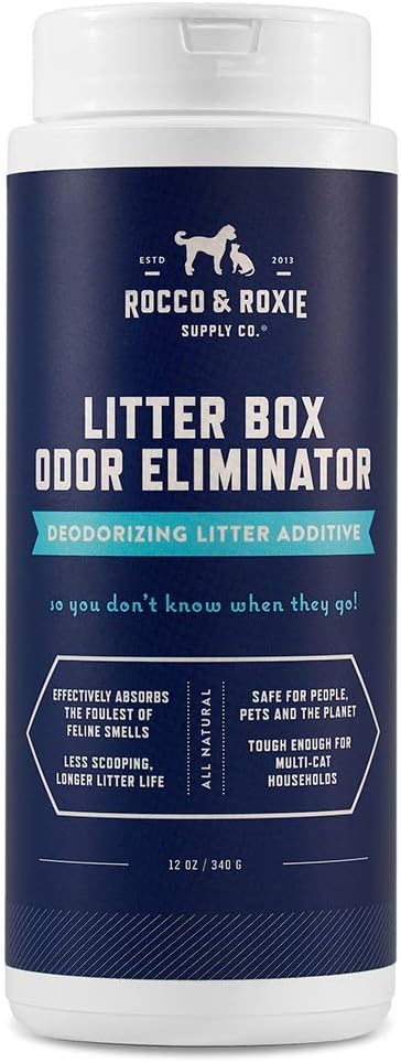 HOTRocco & Roxie Litter Box Odor Eliminator, Best Natural Urine Deodorizer, Cat Box Deodorizer, Smell Control, Odor Absorber, Safe for Kitty, 12 oz