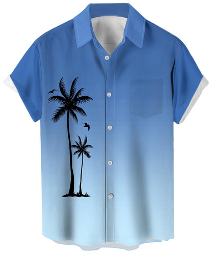 HOTMen's Short Sleeve Button Up Hawaiian Shirt 1950s Vintage Bowling Shirts
