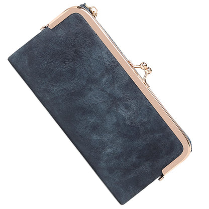 HOTVintage Wallets for Women Large Bifold Kiss Lock Wallet for Women Leather Zip Clutch Coin Purse