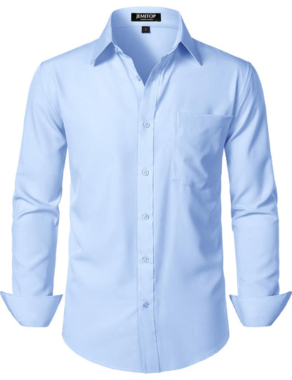 HOTJEMITOP Men Stretch Business Casual Dress Shirts | Regular Fit, Formal, Long Sleeve, Button Down, Tuxedo, Wedding, Prom, with Pocket