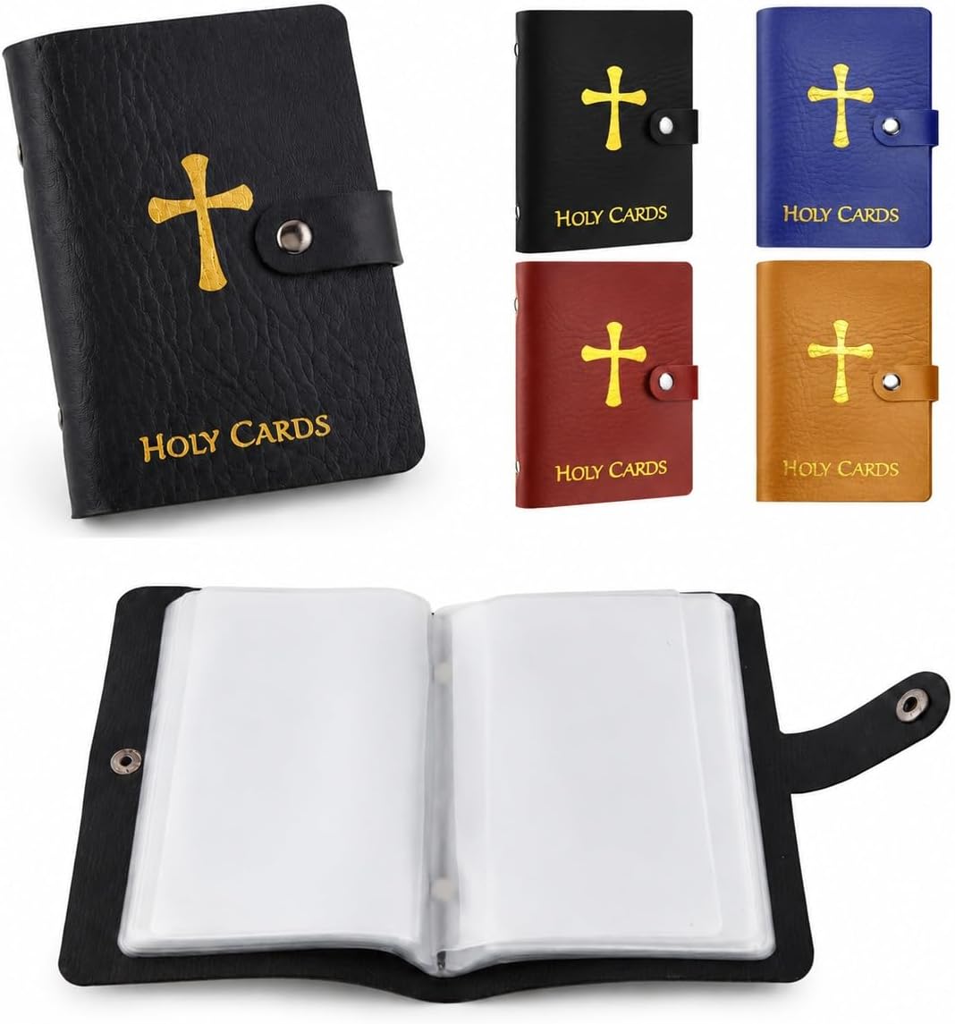 HOT4 Pcs Prayer Card Holder Carrying Each Case Hold To 40 Holy Card Holder Case Faux Leather With Snap Closure Holy Bag Organizer For Religious Prayer