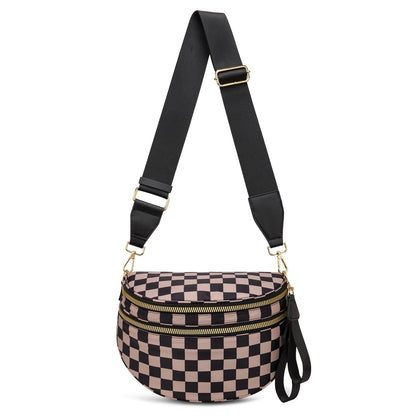 HOTPure Colour Crossbody Bum Bags for Women Spacious Checkered Cross body Bag Nylon Trendy Fanny Pack for Travel