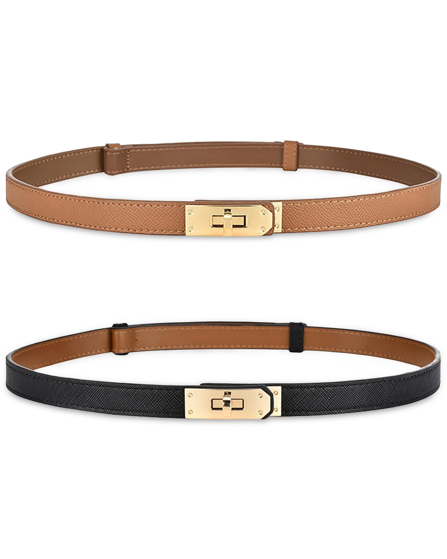 HOTANHAISHUILV Women's Skinny Leather Belt with Adjustable Golden Turn-Lock Buckle - Ideal for Dresses, Jeans, and Coats