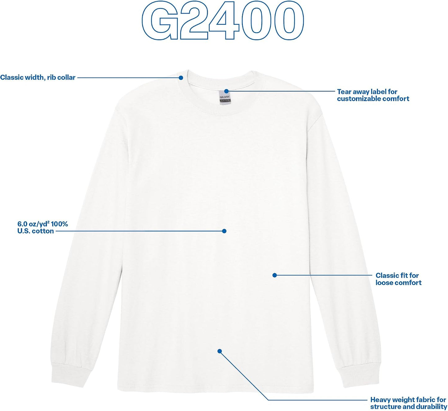 HOTGildan Adult Ultra Cotton Long Sleeve T-Shirt, Style G2400, Multipack