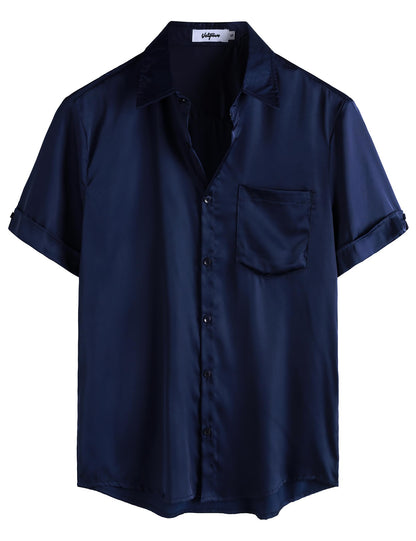 HOTVATPAVE Mens Silk Satin Hawaiian Shirt Short Sleeve Button Down Shirts | Hawaii, Summer, Beach, Vacation, Tropical, Resort Wear, Jacquard, Going Out, Rave, Cool, Club, Floral, Holiday, with Pocket