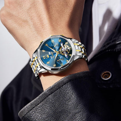 HOTOLEVS Skeleton Men Watches Automatic Business Luxury Diamond Self Winding Watch for Men Stainless Steel Calendar Wrist Watch