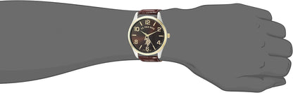 HOTU.S. Polo Assn. Men's Brown Dial Watch with Gold-Tone Bezel and Croc-Embossed Strap – Analog Quartz Timepiece in Gift Box Fits Wrists 5.5"-8" with 44mm Silver-Tone Case