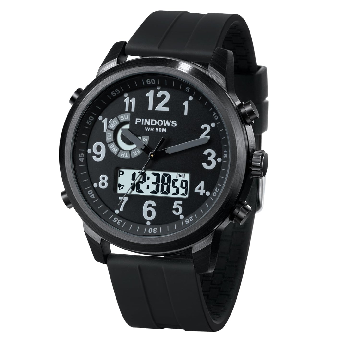 HOTPINDOWS Mens Digital Analog Watches, Multifunction Sport Casual | Dual time display, bright night backlight, daily alarm, precision stopwatch, and splash-proof construction