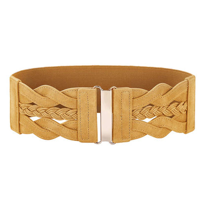 HOTGRACE KARIN Wide Belts for Women Elastic Waist Belt | 3 inch wide stretchy waistband, Woven design, Golden buckle, For dresses skirt, Vintage casual boho western style