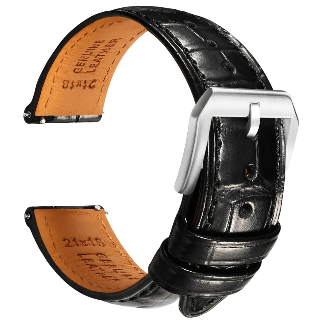 HOTREZERO Leather Watch Band for Men, Quick-Release Alligator Grain Embossed | REZERO Watch Bands Replacement | Luxury Style | 316L Stainless Steel Hardware | Curved End for Round Dial | 19/20/21/22mm