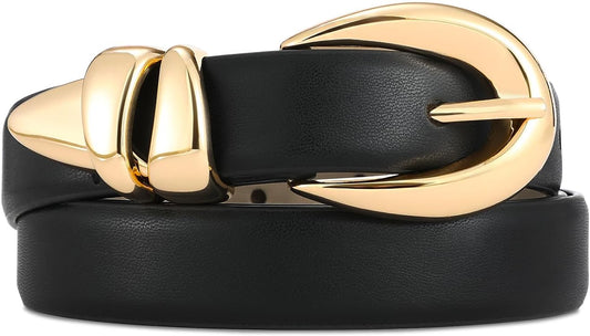 HOTRISANTRY Leather Belt for Women Stylish Design with Gold Buckle Ladies Black Belt Perfect for Jeans Dresses
