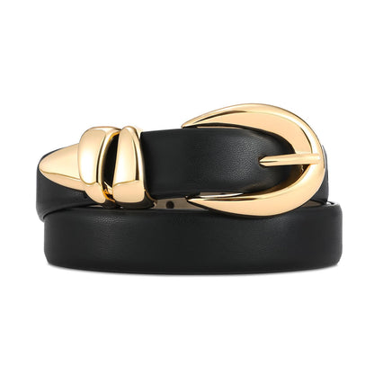 HOTRISANTRY Leather Belt for Women Stylish Design with Gold Buckle Ladies Black Belt Perfect for Jeans Dresses