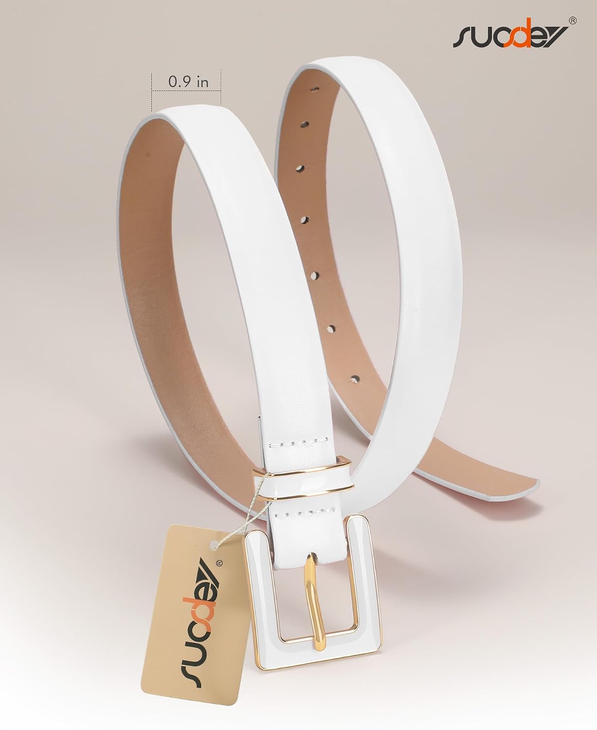 HOTSUOSDEY Women Skinny Leather Belt for Jeans Pants Dresses with Square Buckle, Thin Leather Waist Belt, Width 0.9"