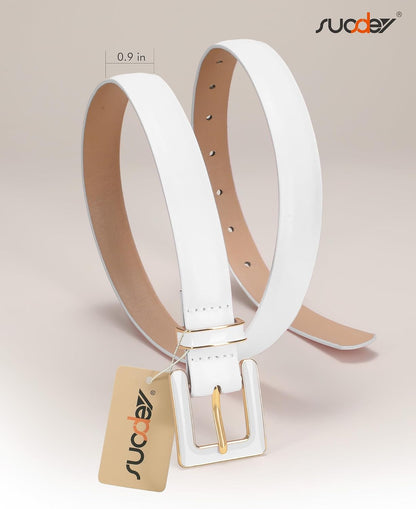 HOTSUOSDEY Women Skinny Leather Belt for Jeans Pants Dresses with Square Buckle, Thin Leather Waist Belt, Width 0.9"