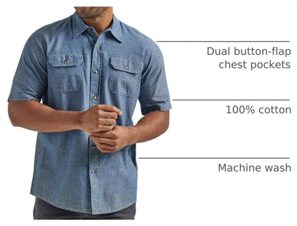 HOTWrangler Authentics Men's Short Sleeve Classic Woven Shirt