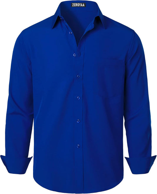 HOTZEROYAA Men's Regular Fit Dress Shirt Solid Wrinkle-Free Long Sleeve Casual Business Button Up Shirts with Pocket