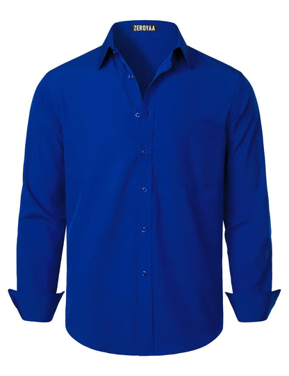 HOTZEROYAA Men's Regular Fit Dress Shirt Solid Wrinkle-Free Long Sleeve Casual Business Button Up Shirts with Pocket