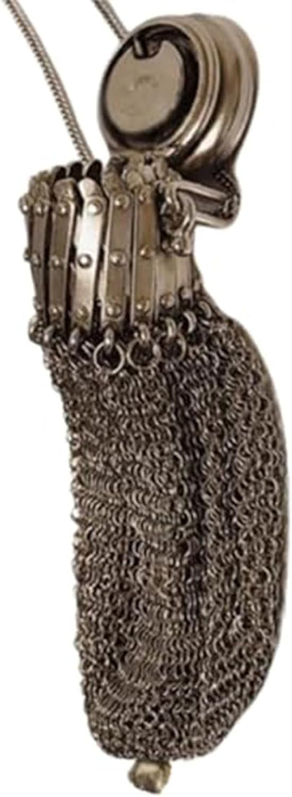HOTVintage Wallets For Women,Coin Purse Vintage 1920's English Victorian Metal Mesh Coin Bag with Twist Lid Gate Top & Chian Double Mesh Antique Change Purse