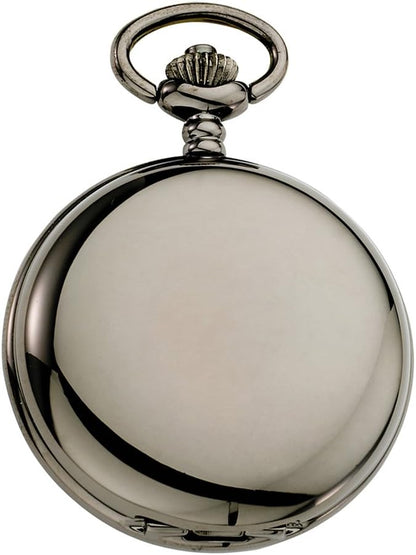 HOTGotham Men's Gunmetal Railroad Polished Finish Covered Quartz Pocket Watch # GWC15044B