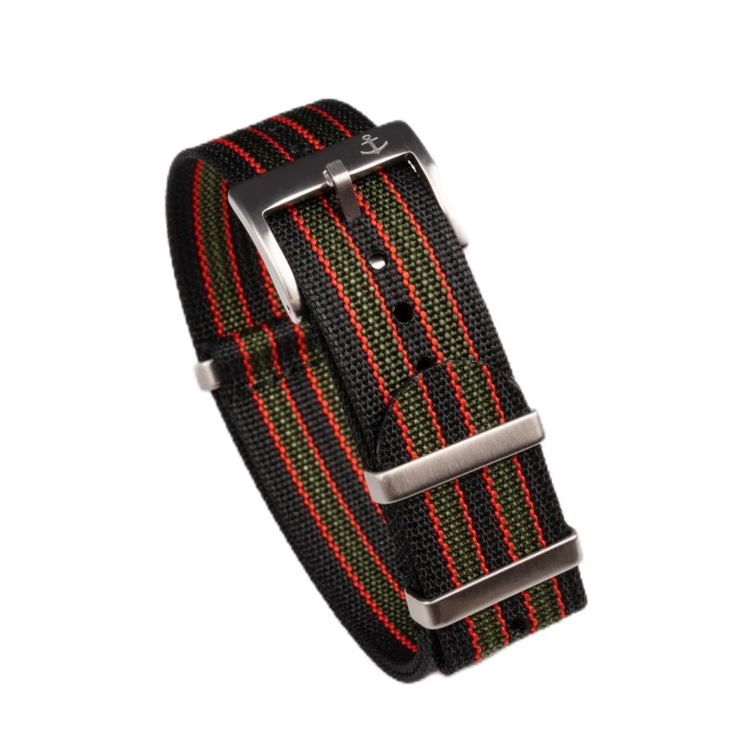 HOTAnchor Strap Co | Ribbed Nylon Watch Strap | Ridge Weave Quick-Dry Band | Brushed Stainless Steel Buckle | Floating Keeper | Heat-Sealed Notches | 5.75–8.5in Wrists