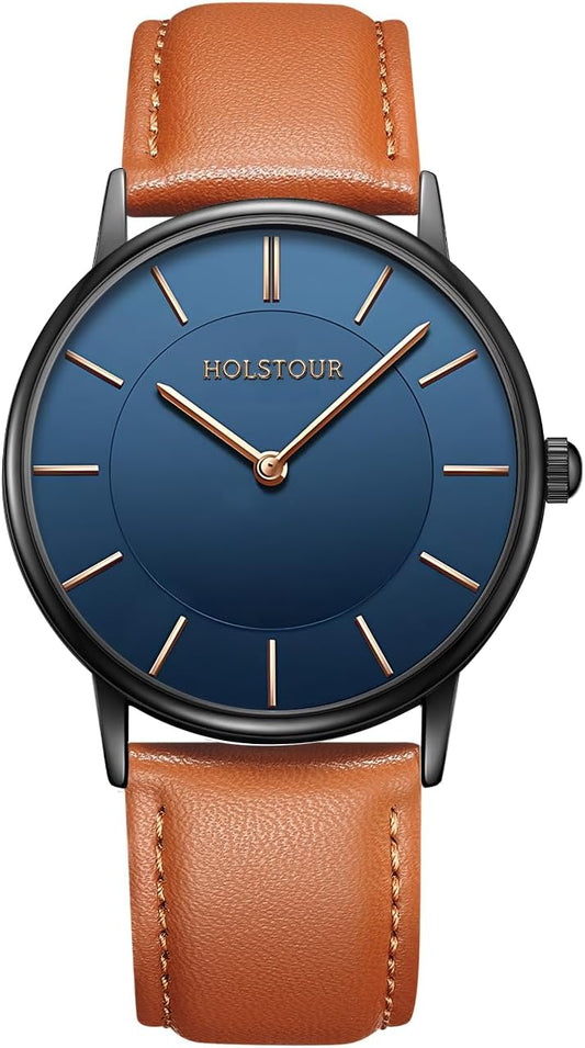 HOTHOLSTOUR Watches for Men Minimalist Business Style Analog Quartz Watch | Leather Strap,Waterproof,Exquisite gifts perfect for men, boyfriends, husbands, and fathers