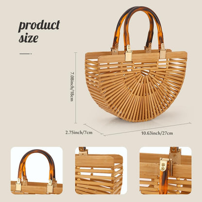 HOTNatural Women's Tote Bamboo Purse by Handmade Beach Straw Purse for Summer