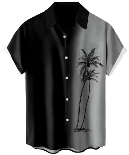 HOTMen's Short Sleeve Button Up Hawaiian Shirt 1950s Vintage Bowling Shirts
