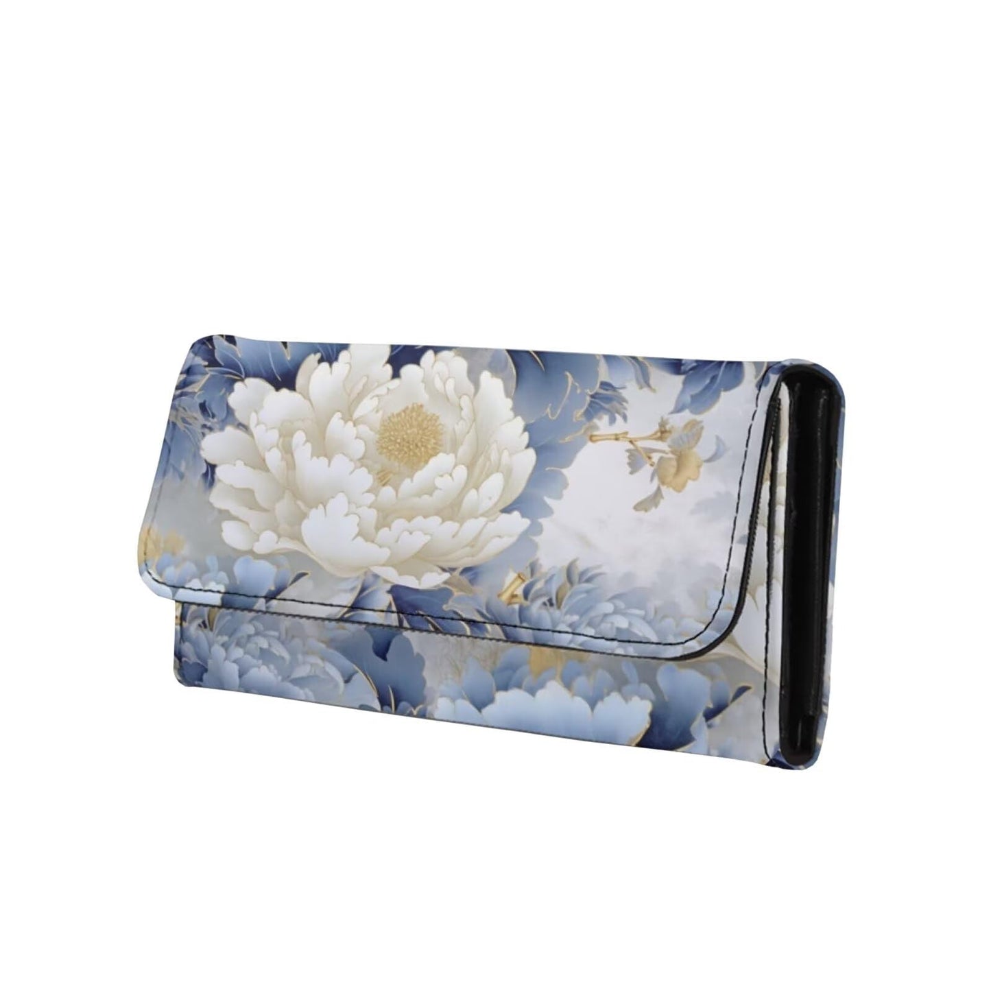 HOTPainting Iris Long Wallets for Women PU Leather Ladies Billfold Wallet,Snap Closure, Purple White Yellow Flowers Trifold Clutch Checkbook Purse with Zipper Pocket