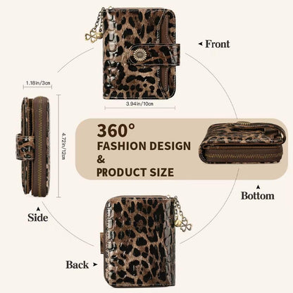 HOTWallet Women RFID Blocking Leather with Zipper Coin Pocket, Compact Small Wallet with Cash Section,8 Credit Card Holder,2 ID Window (Leopard)