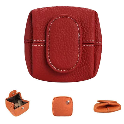 HOTMini Lychee Pattern Coin Purse, Leather Purses for Women, Coin Pouch Earphone Storage Bag with Key Buckle (Orange)