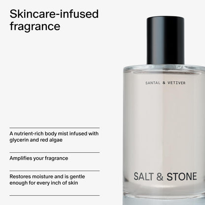 HOTSalt & Stone Hair & Body Mist for Women & Men, Santal & Vetiver 3.4 fl oz | Body & Hair Mist, Warm & Woody Scented Body Spray, Gender Neutral Fragrance with Glycerin & Red Algae, Vegan, Paraben-Free