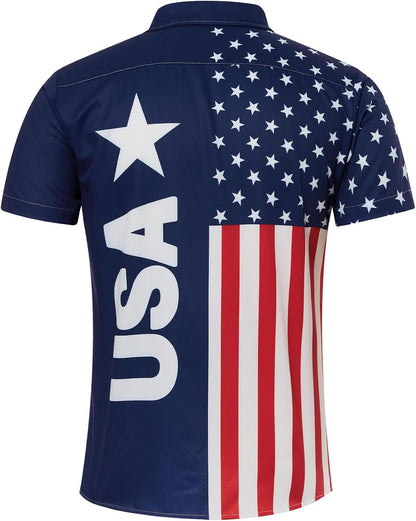 HOTuideazone Mens 4th of July American Flag Patriotic Shirt M-XXL | USA Short Sleeve Button Up Shirt for Independence Day, Memorial Days, Flag Day, 4th of July Parties, Beach Trips and Daily