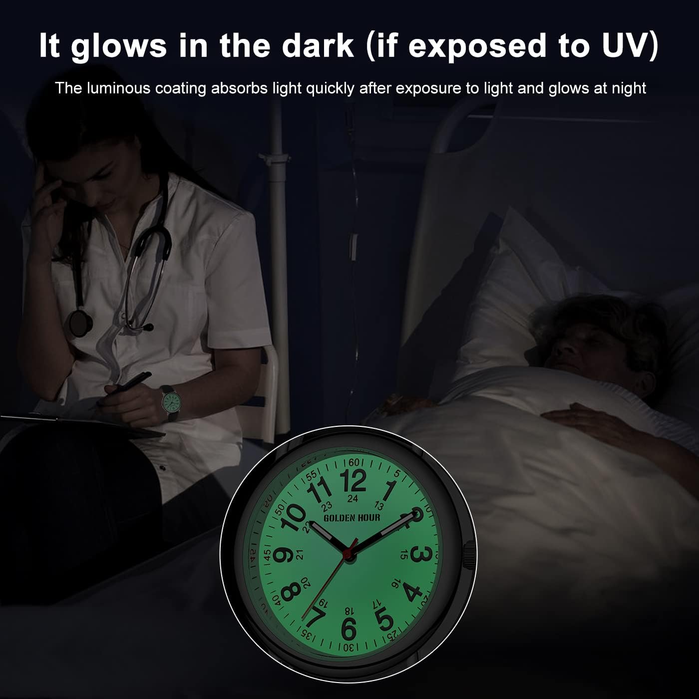 HOTGOLDEN HOUR Waterproof Nurse Watch for Medical Professionals, Students Women Men - Military Time Luminouse Easy Read Dial, 24 Hour with Second Hand, Colorful Silicone Band
