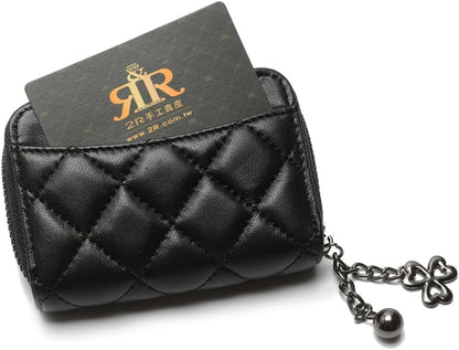 HOT2R Quilted Leather Zipper Wallet with Chain, Black