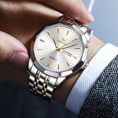 HOTOLEVS Watch for Men Diamond Business Dress Analog Quartz Stainless Steel Waterproof Luminous Date Two Tone Luxury Casual Wrist Watch Blue
