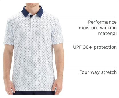 HOTGolf Shirts for Men Dry Fit Short Sleeve Print Performance Moisture Wicking Polo Shirt