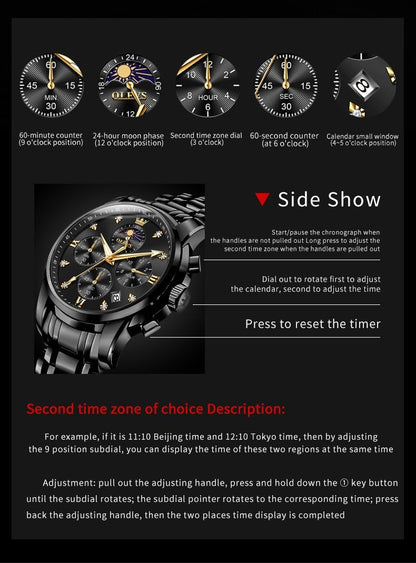 HOTOLEVS Watch for Men Diamond Business Dress Analog Quartz Stainless Steel Waterproof Luminous Date Two Tone Luxury Casual Wrist Watch Blue