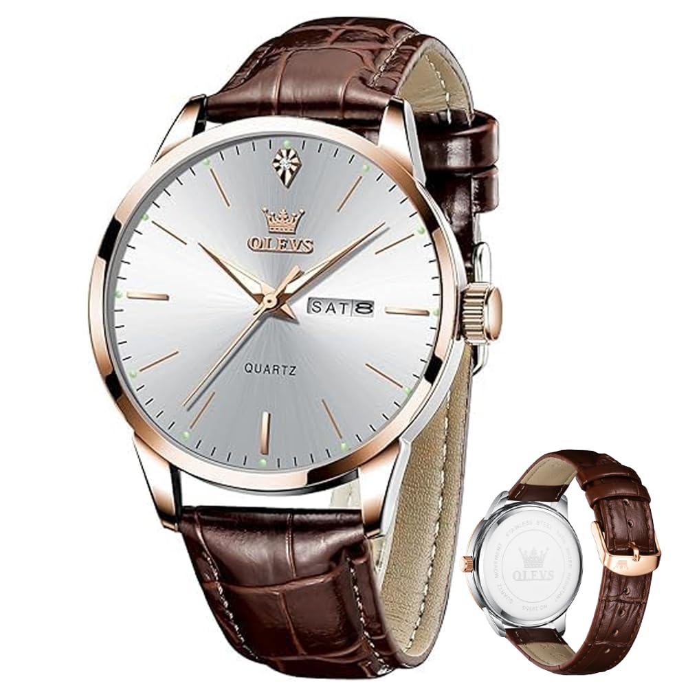 HOTOLEVS Mens Watches Vintage Leather Band Dress Classic Easy Reader Arabic Numerals Analog Quartz Waterproof Date Day Men's Wrist Watches